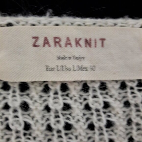 Zara Pointelle Knit Mohair Wool Blend Sweater V Neck Pullover Cream Long L - Picture 5 of 5